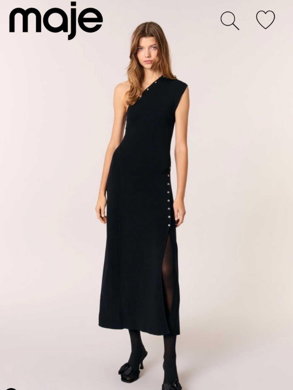 Maje Black Rib Knit Midi Dress